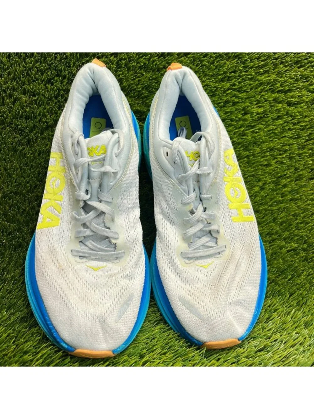 Hoka One One Bondi 8 Mens Size 10.5 White Blue Athletic Running Shoes Sneakers